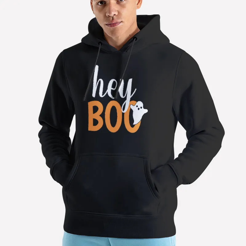 Unisex Hoodie Black Hey Boo Orange Black Funny Halloween Ghost T Shirt