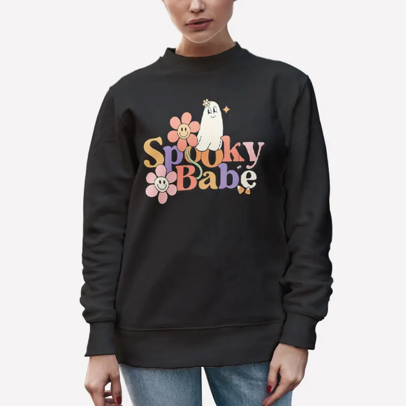 Unisex Sweatshirt Black Cute Halloween Spooky Babe Ghost Retro T Shirt