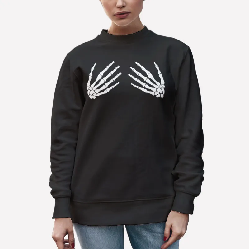 Unisex Sweatshirt Black Grabby Skeleton Hands Halloween Bra T Shirt