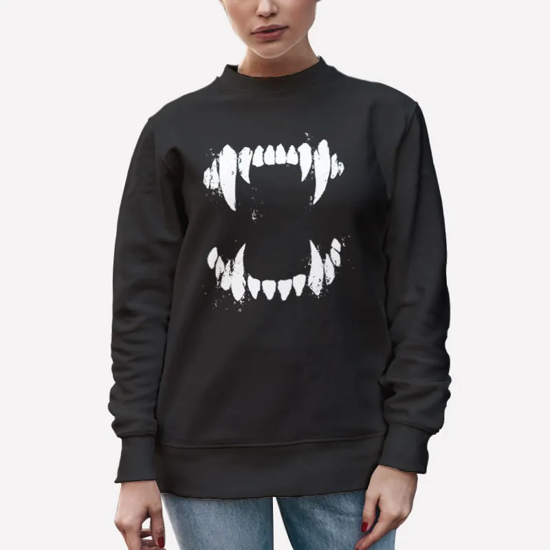 Unisex Sweatshirt Black Halloween Horror Wolf Dog Vampire Monster Teeth T Shirt