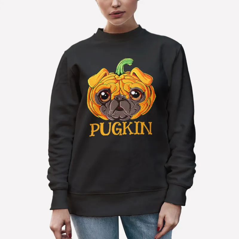 Unisex Sweatshirt Black Halloween Pugkin Pug Pumpkin T Shirt