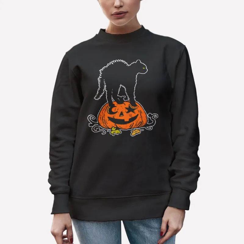 Unisex Sweatshirt Black Halloween Pumpkin Black Cat Halloween T Shirt