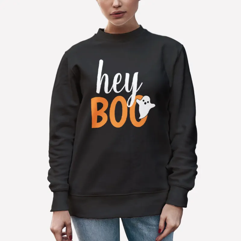 Unisex Sweatshirt Black Hey Boo Orange Black Funny Halloween Ghost T Shirt