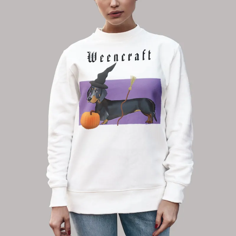 Unisex Sweatshirt White Halloween Weencraft Dachshund Witch Funny T Shirt