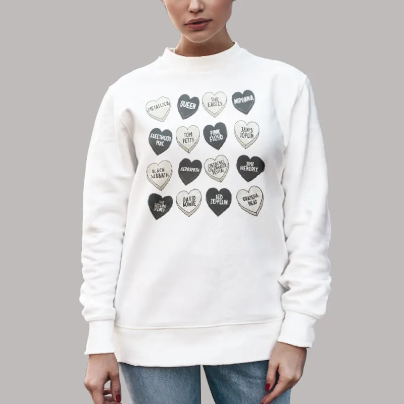 Unisex Sweatshirt White Vintage Rock Band Hearts Shirt