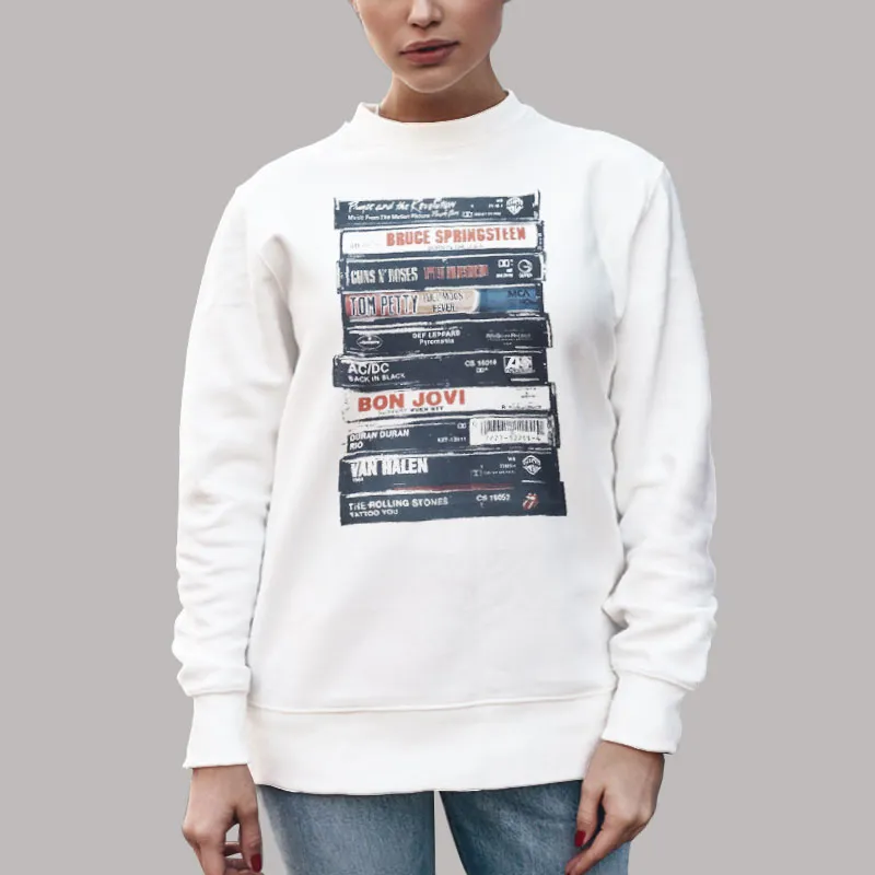 Unisex Sweatshirt White Vintage Rock Cassettes Band Shirt
