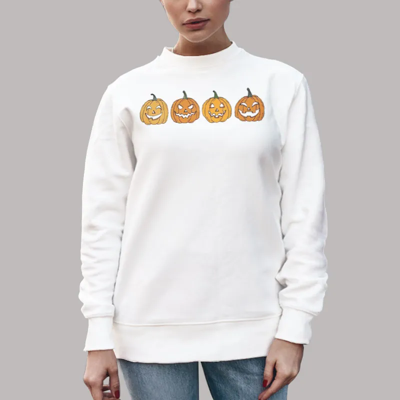 Unisex Sweatshirt White Vintage Smile Pumpkin Sweatshirt