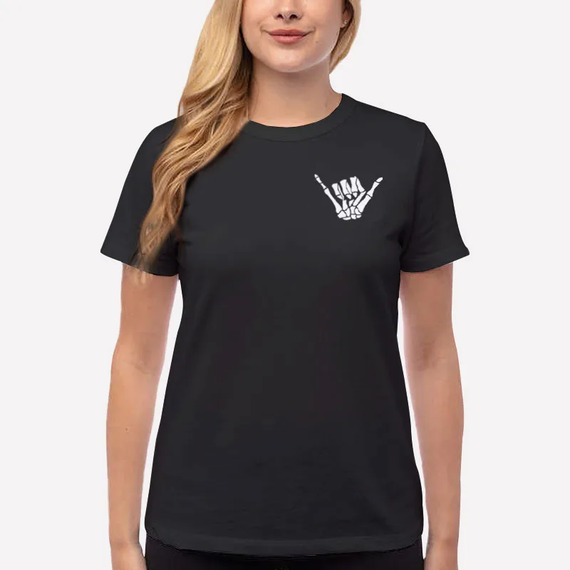 Women T Shirt Black Hang Loose Skeleton Hand Sweatshirt