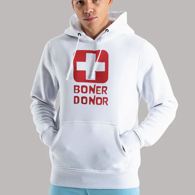Unisex Hoodie White Funny Red Cross Boner Donor Shirt