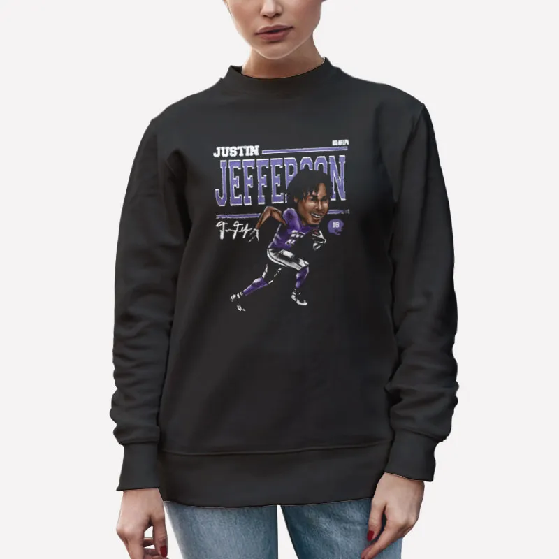 Unisex Sweatshirt Black Justin Jefferson Smile Cartoon Minnesota Shirt
