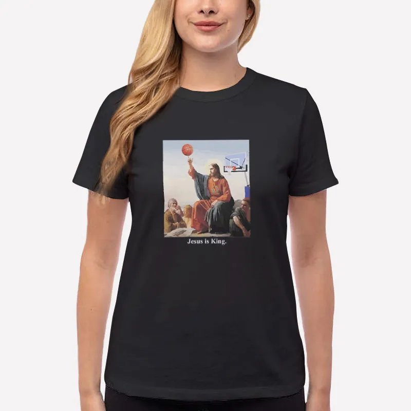 Women T Shirt Black Jesus Is King Jesus Playing Basketball Shirt