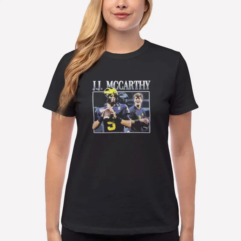 Women T Shirt Black University Of Michigan Quarterback Jj Mccarthy Hoodie