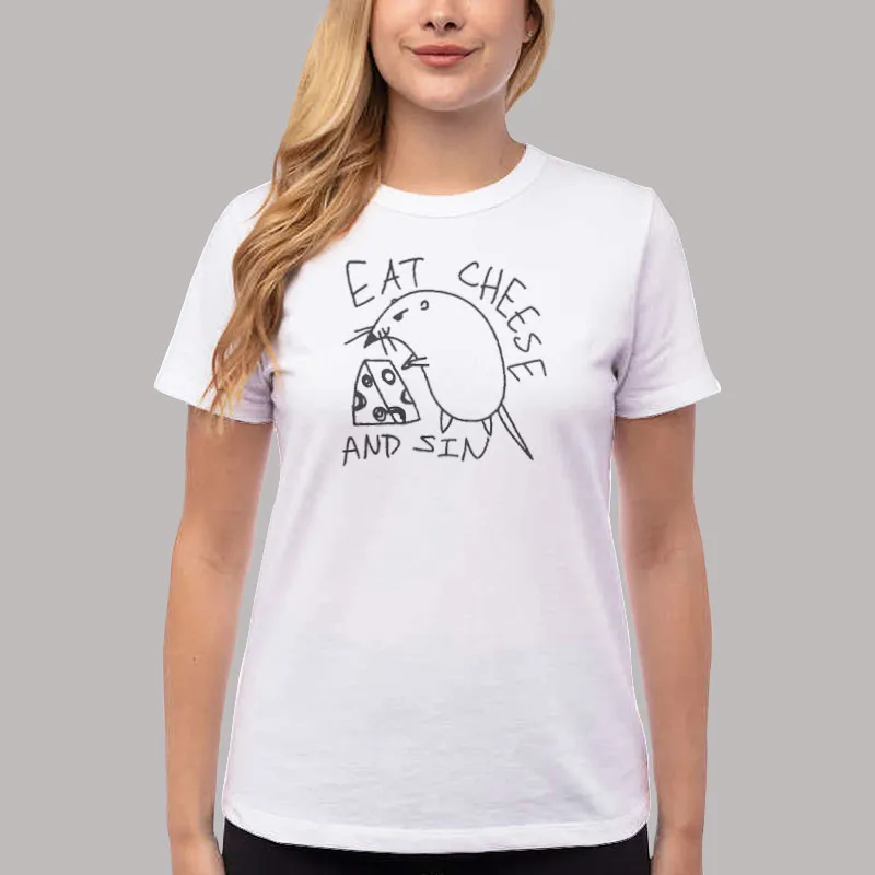 Women T Shirt White Eat Cheese And Sin Mouse Shirt