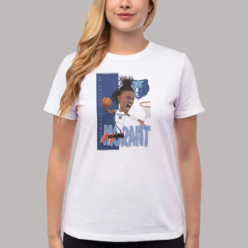 Women T Shirt White Memphis Grizzlies Ja Morant Cartoon Shirt