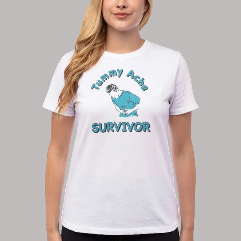 Women T Shirt White Vintage Tummy Ache Survivor Shirt