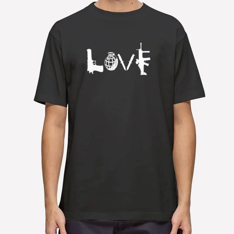 Love Spelled With Weapons Guns Shirt