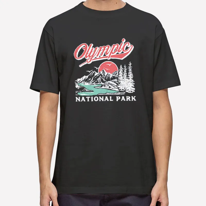 Mens T Shirt Black 80s Retro Mountains Olympic National Park Sweatshirt