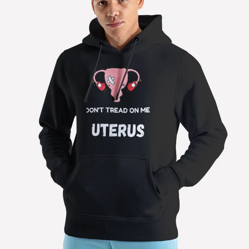 Unisex Hoodie Black Vintage Dont Tread On Me Uterus Shirt