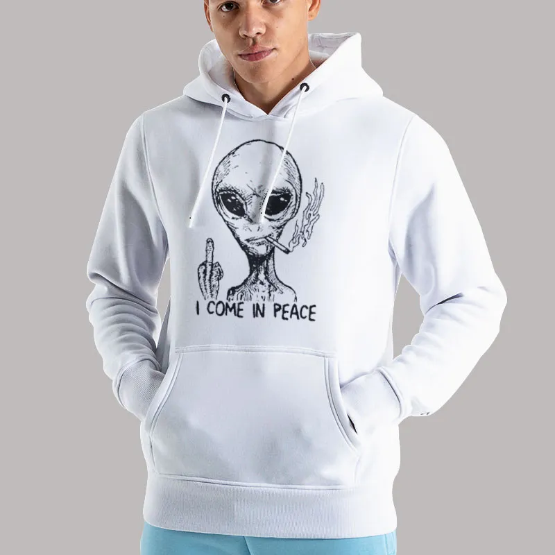 Unisex Hoodie White Alien I Come In Peace Shirt