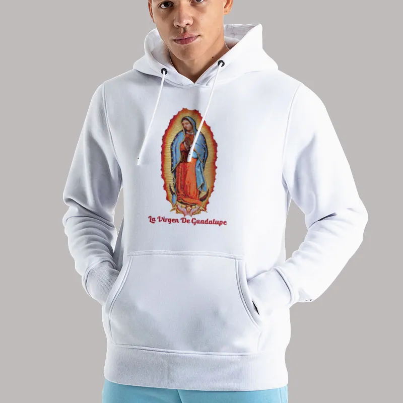 Unisex Hoodie White Playera Camisa Virgen De Guadalupe Shirt