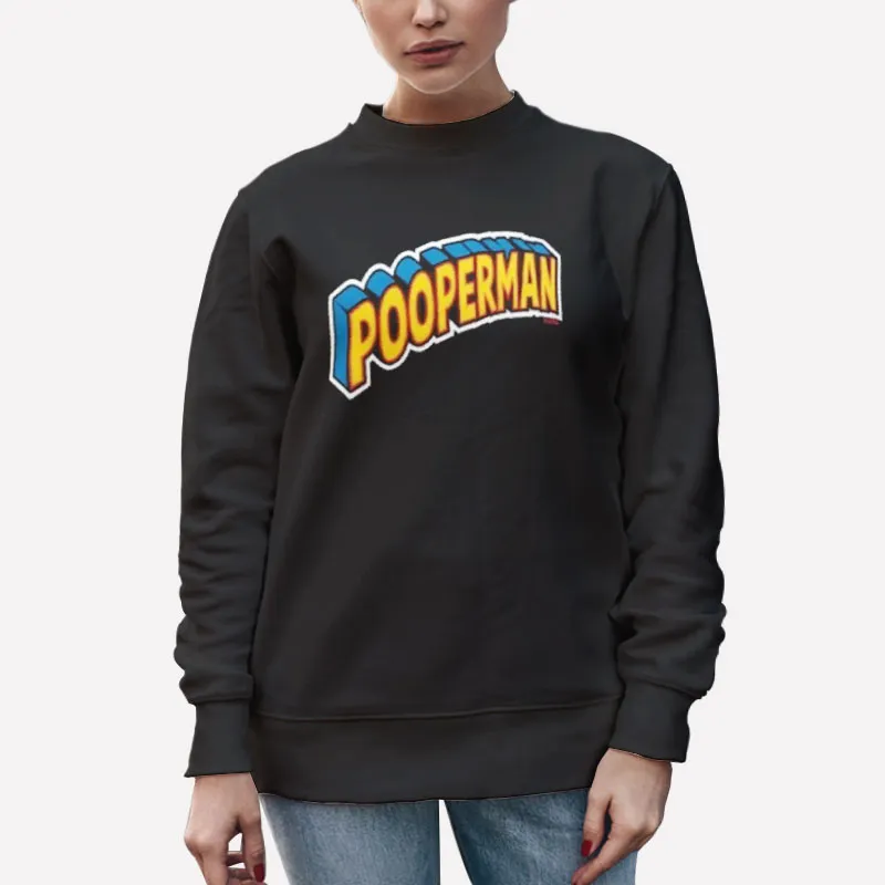 Unisex Sweatshirt Black Funny Superhero Pooperman Shirt