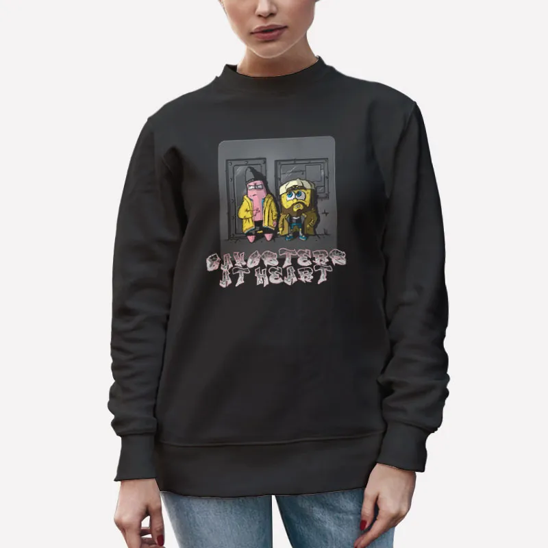 Unisex Sweatshirt Black Gangsters At Heart Funny Gangster Spongebob Shirt