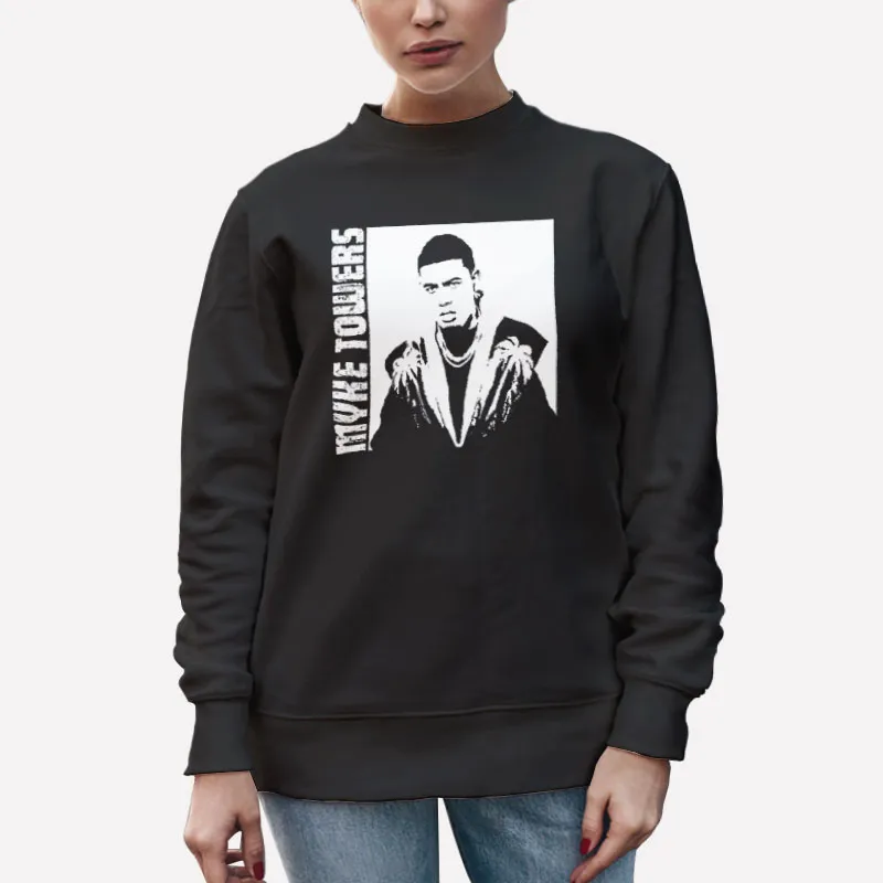 Unisex Sweatshirt Black Myke Towers Merchandise Rapper White Illustration Shirt