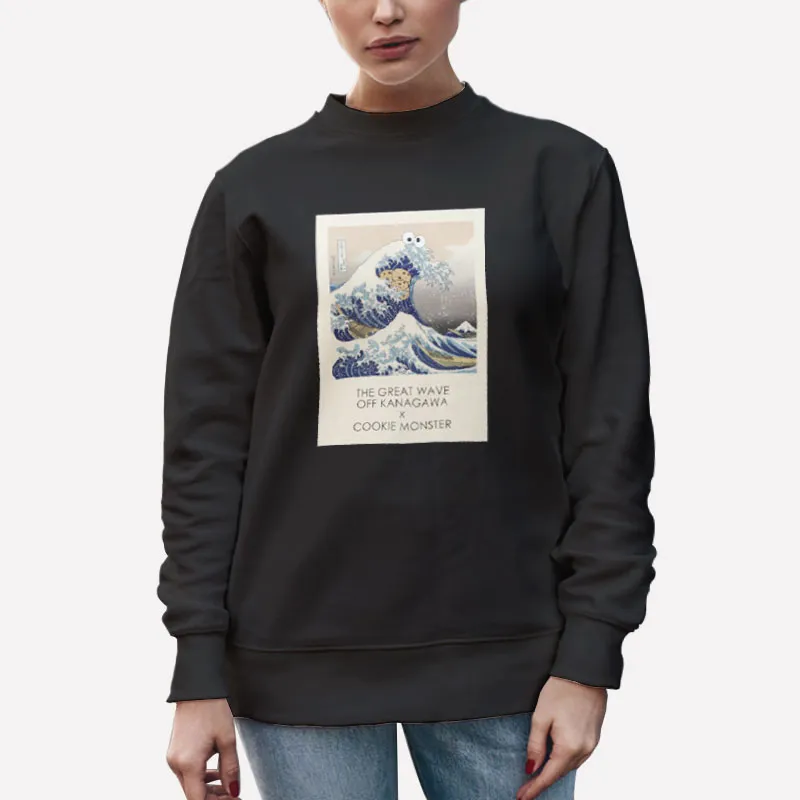 Unisex Sweatshirt Black The Great Off Kanagawa Cookie Monster Wave Shirt
