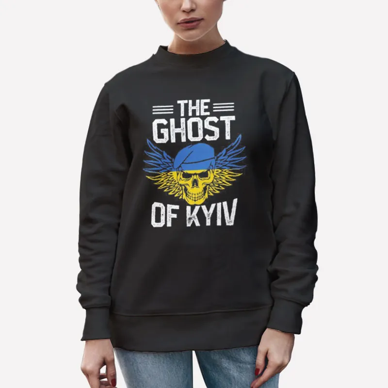 Unisex Sweatshirt Black The Wings Ukraine Flag Ghost Of Kyiv Shirt