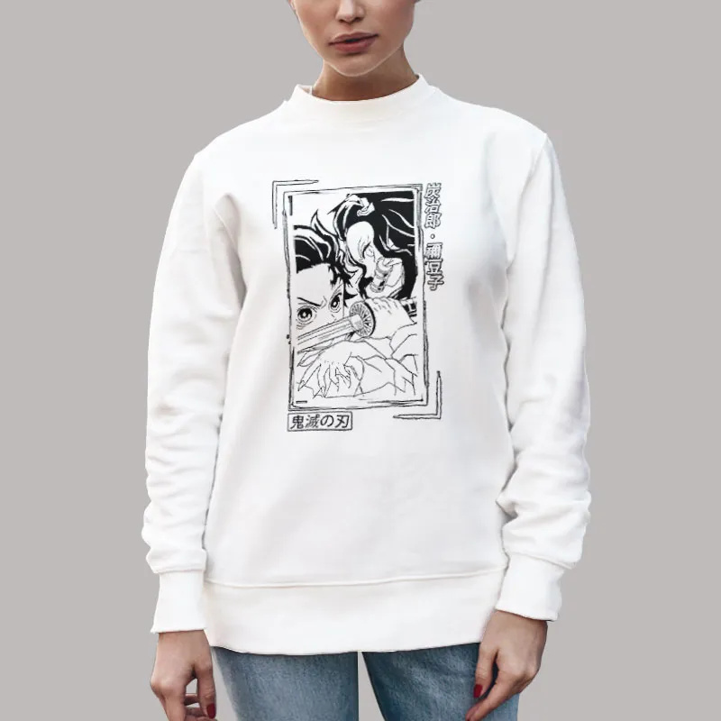 Unisex Sweatshirt White Demon Slayer Kimetsu No Yaiba Tanjiro Kamado And Nezuko Shirt