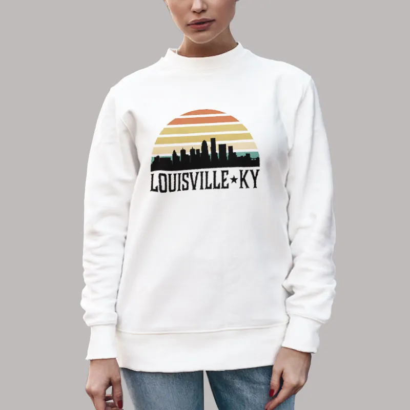 Unisex Sweatshirt White Louisville Ky Skyline Retro Sunset Shirt