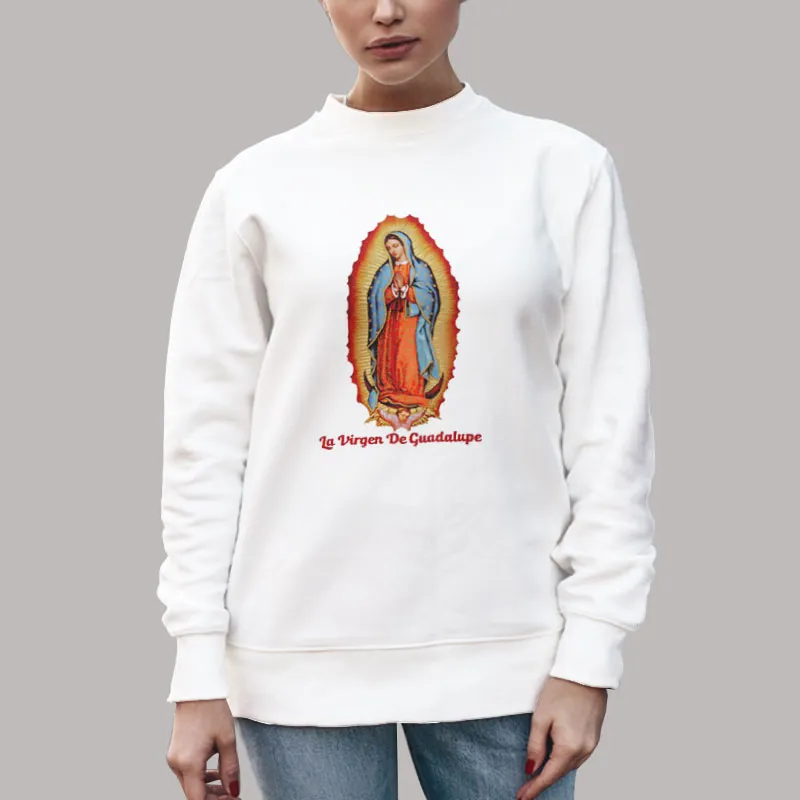 Unisex Sweatshirt White Playera Camisa Virgen De Guadalupe Shirt