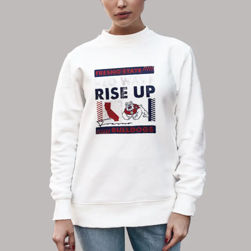 Unisex Sweatshirt White Rise Up Bulldog Red Wave Fresno Shirt