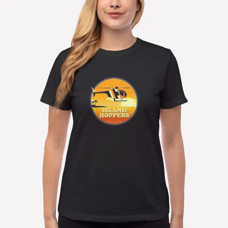 Women T Shirt Black 80s Vintage Magnum Pi Island Hoppers Shirt
