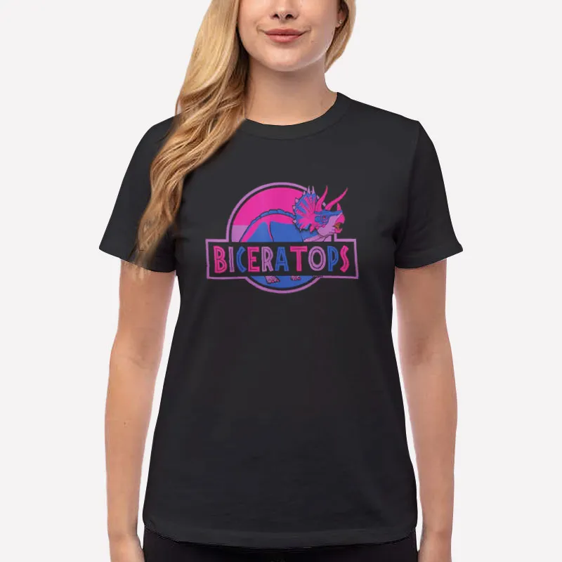 Women T Shirt Black Biceratops Dinosaur Lgbt Pride Shirt