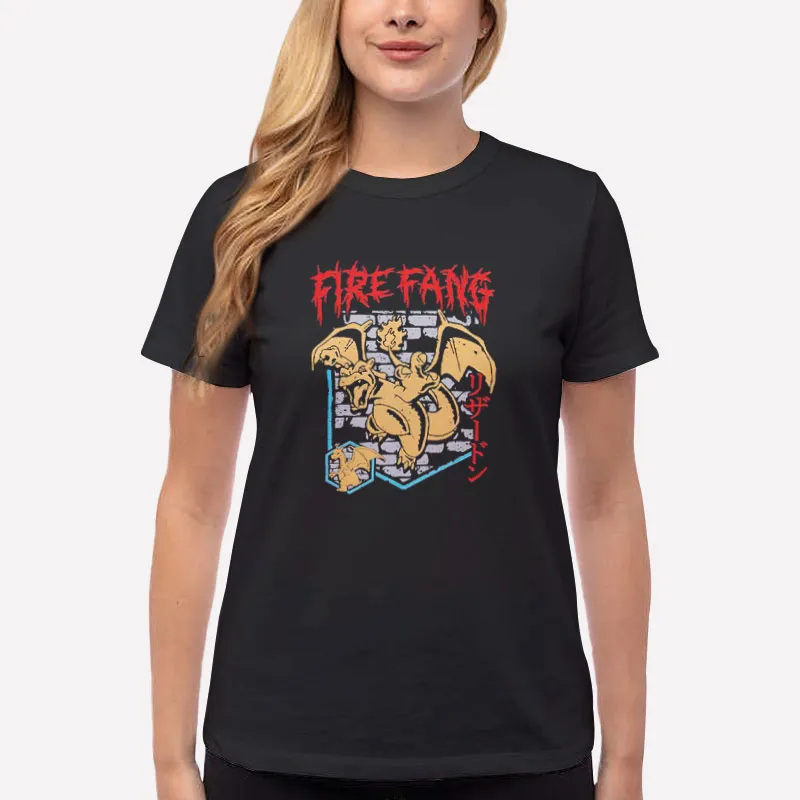 Women T Shirt Black Charizard Fire Fang Pokemon Shirt