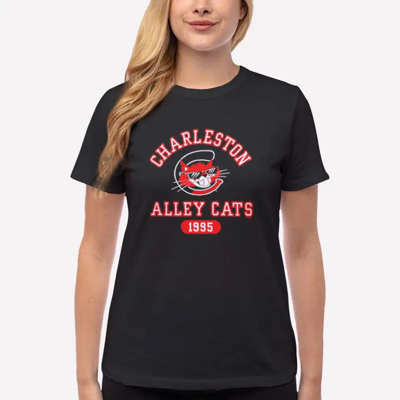 Women T Shirt Black Charleston Alley Cats Al E Cat Logo 1995 Shirt