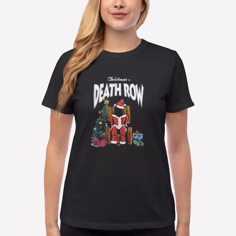 Women T Shirt Black Death Row Christmas Tree Santa Shirt