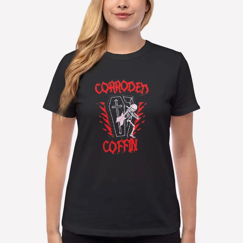 Women T Shirt Black Eddie Munson Corroded Coffin T Shirt