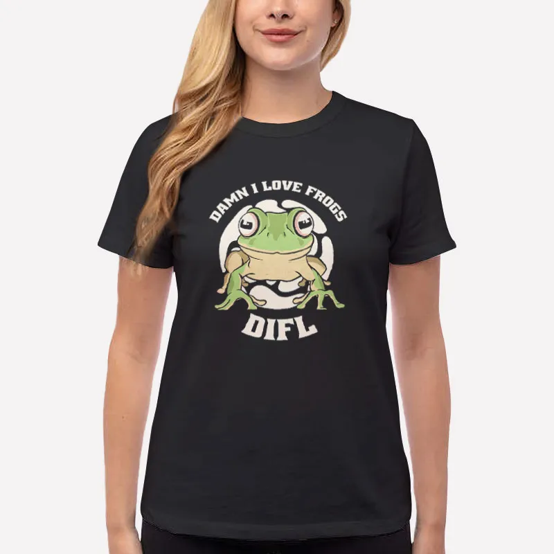 Women T Shirt Black Funny Dilf Damn I Love Frogs Shirt