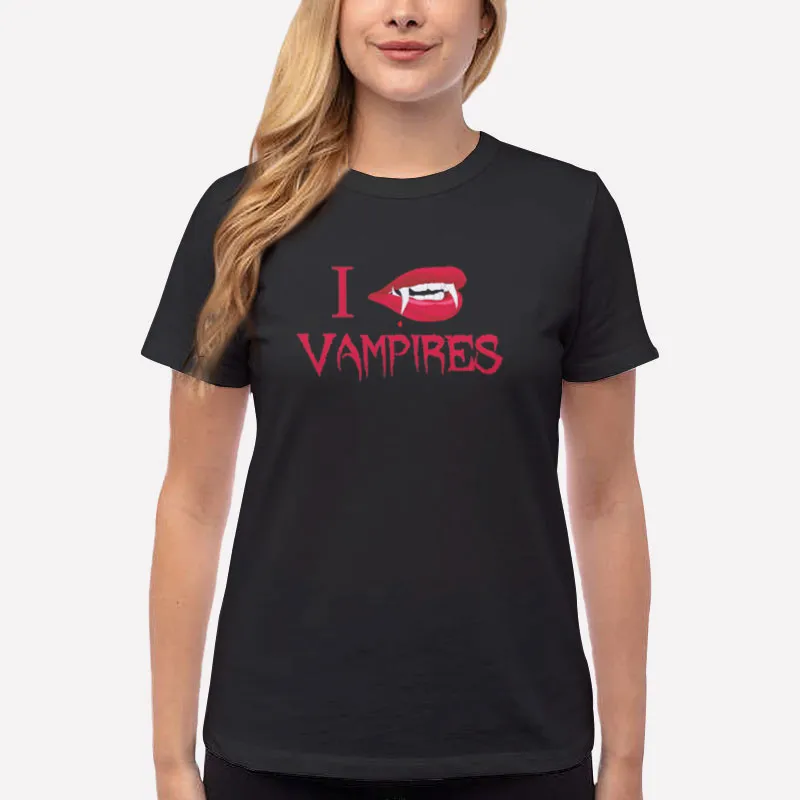 Women T Shirt Black Funny I Love Vampires Shirt