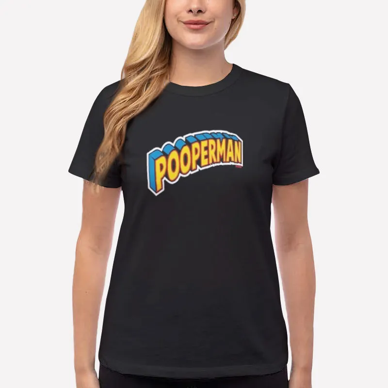 Women T Shirt Black Funny Superhero Pooperman Shirt