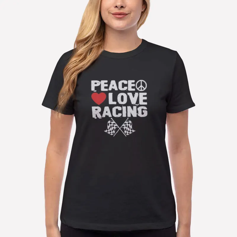 Women T Shirt Black Heart Race Car Peace Love Racing Shirts