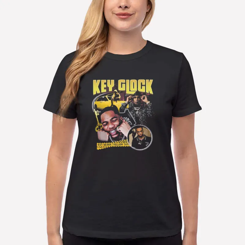 Women T Shirt Black Key Glock Merch Yellow Tape Shirt