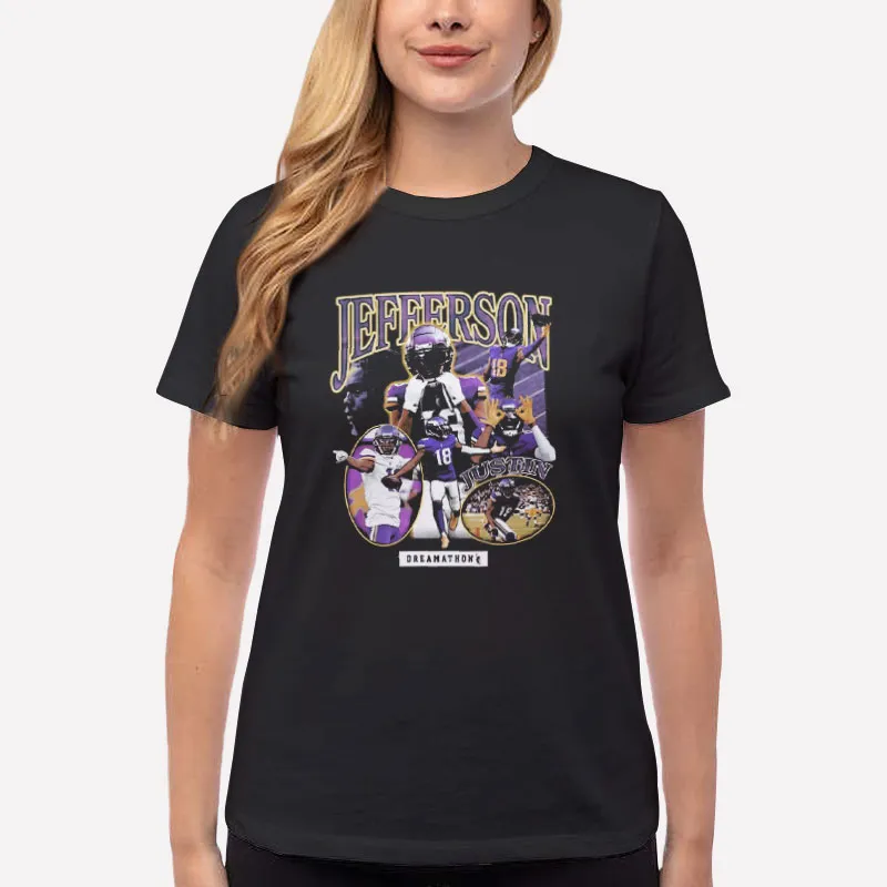 Women T Shirt Black Minnesota Vikings Justin Jefferson Shirt