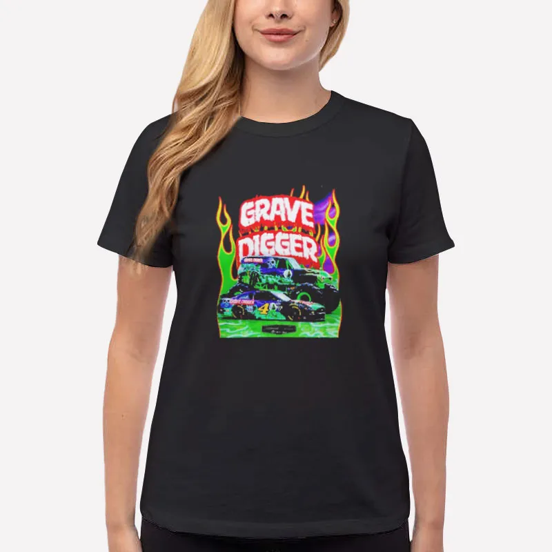 Women T Shirt Black Monster Truck Racing Kevin Harvick Grave Digger Shirt