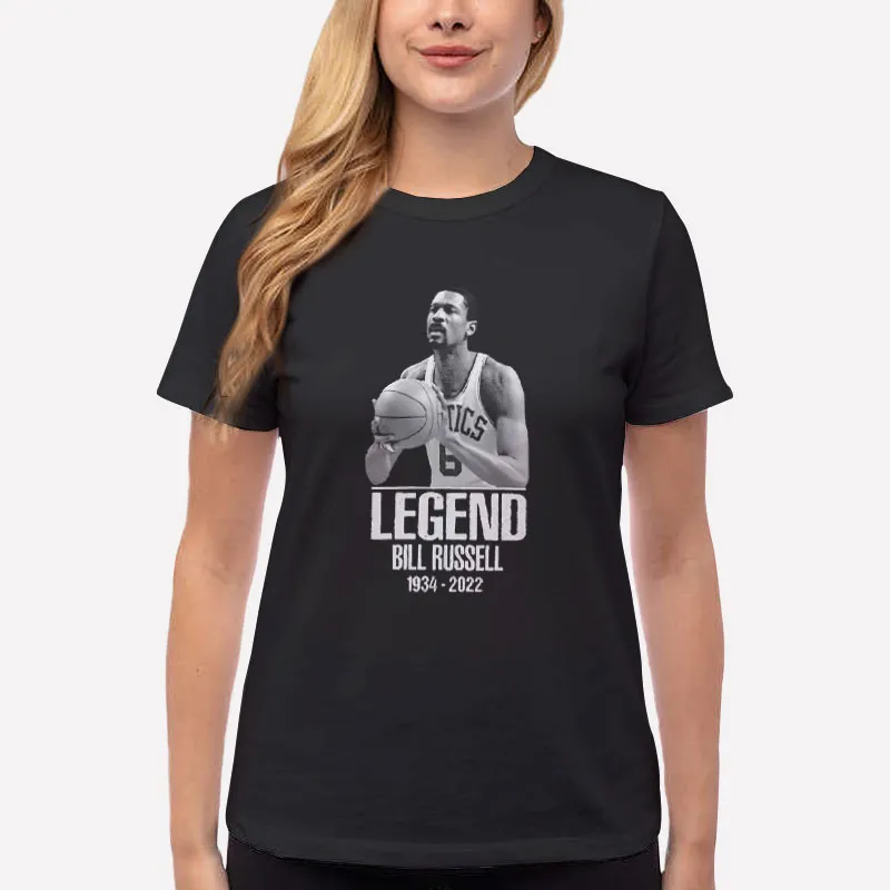 Women T Shirt Black Rip Basketball Boston Celtics Legend Bill Russell T Shirt