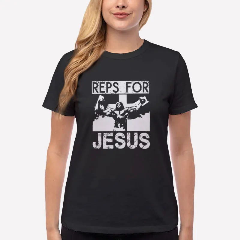 Women T Shirt Black Reps For Jesus Bodybuilding Workout Shirt