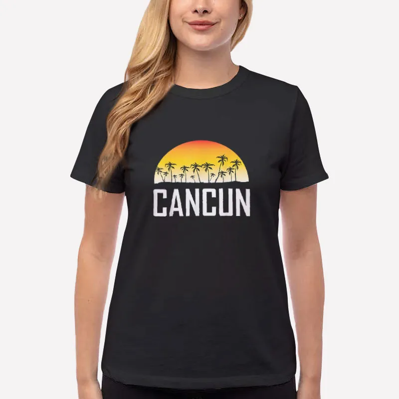Women T Shirt Black Sunrise Time In Cancun Beach Vacation T Shirt