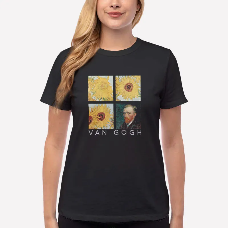 Women T Shirt Black Vincent Van Gogh Sunflower Shirt